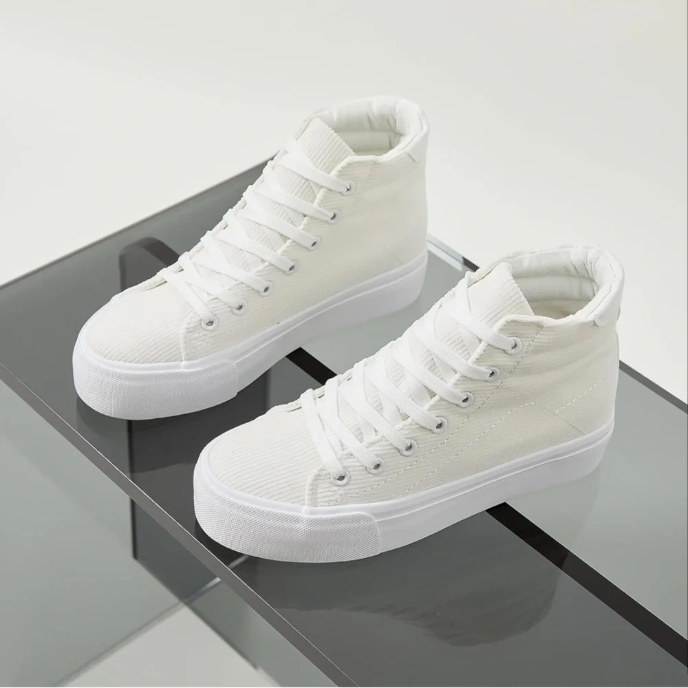 Unisex Corduroy High Top Sneakers,Lace up Platform Shoes, Size:‎ 11Women/9Men